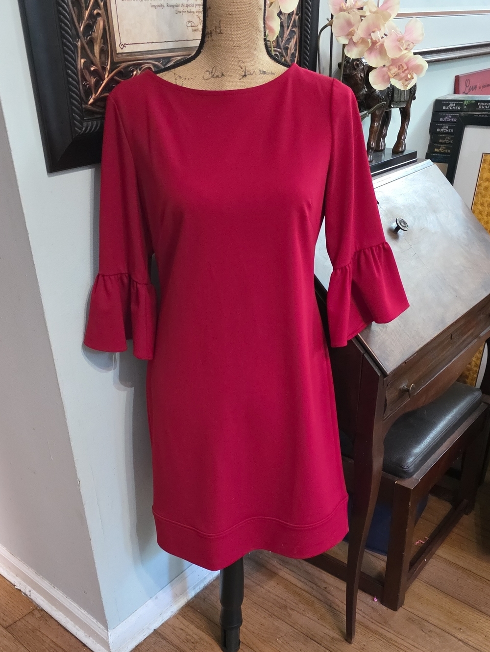 American Living Crimson Ruffle-Sleeve Mini Dress